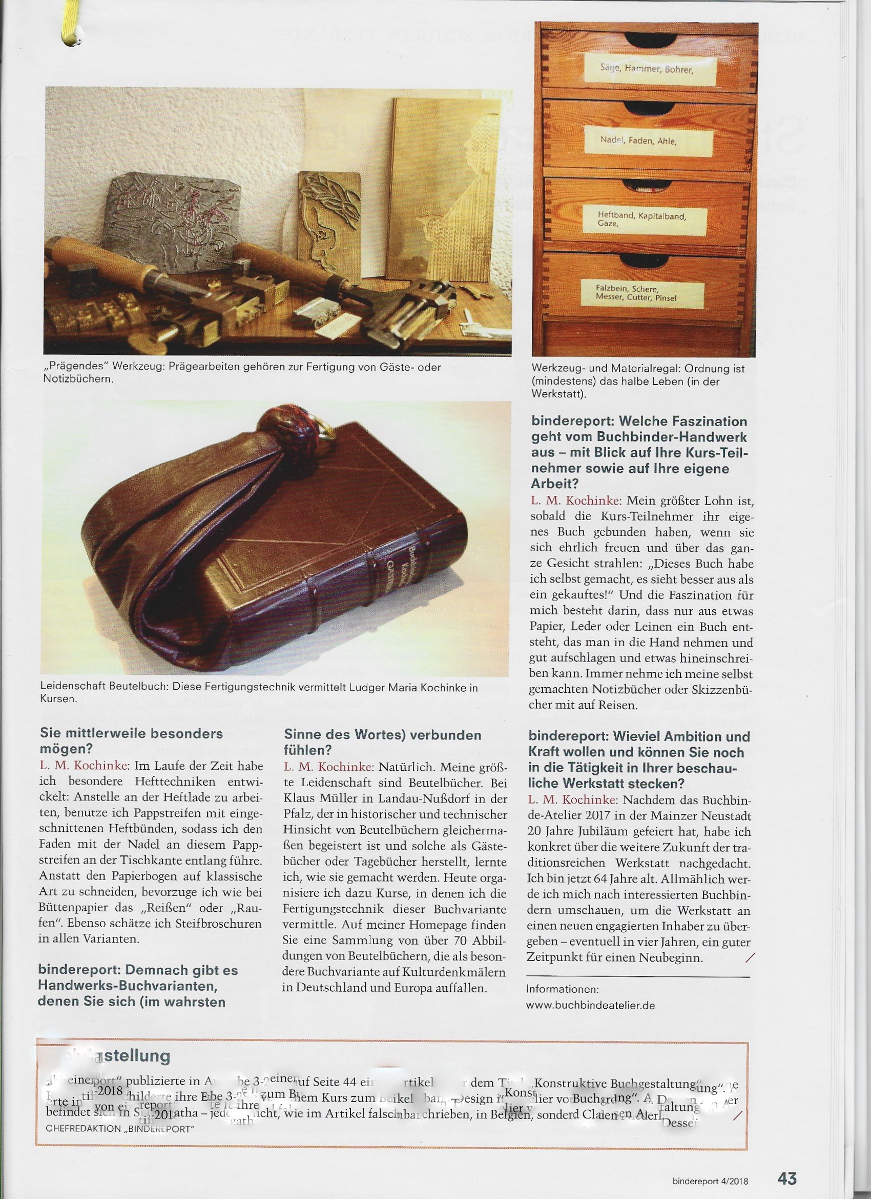 BuchbindeAtelier . Kochinke 
im bindereport
